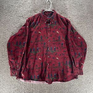 Vintage Dillard's Shirt Men XL Red Chambray Fishing Kenneth‎ Gordon Made In USA